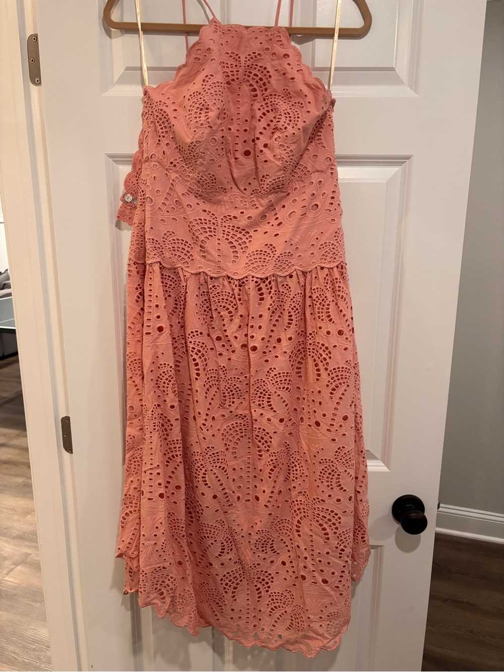 Farm Rio NWT Palm Tree Eyelet Blush MIDI Dress